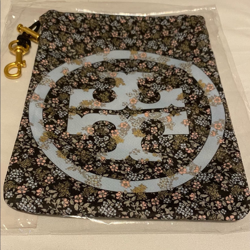 Tory Burch Travel Pouch Black with Floral Print